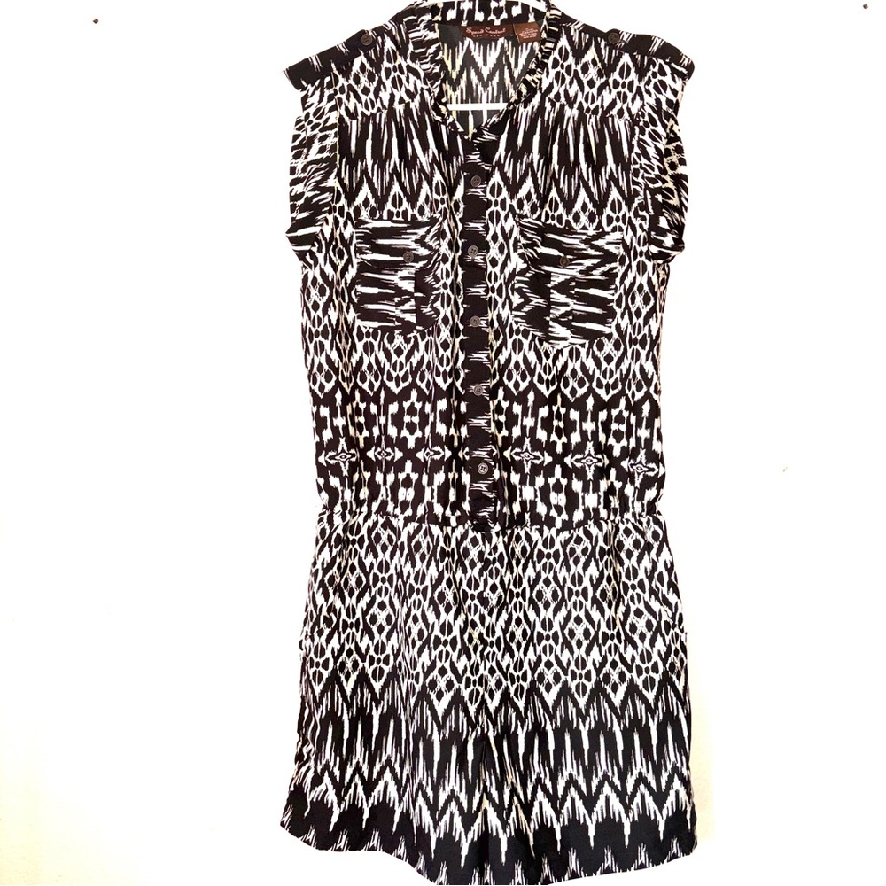Woman’s Black and White Pattern Romper, Elastic Waist, Shorts, Lightweight